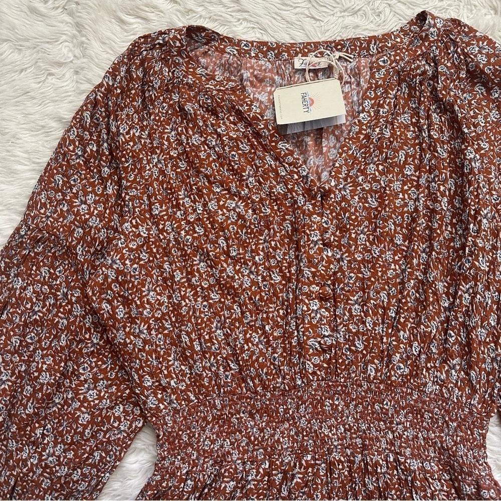 Faherty Dress Montana Swingy Mini Smocked Waist Ennis Floral S NWT New - Picture 5 of 13